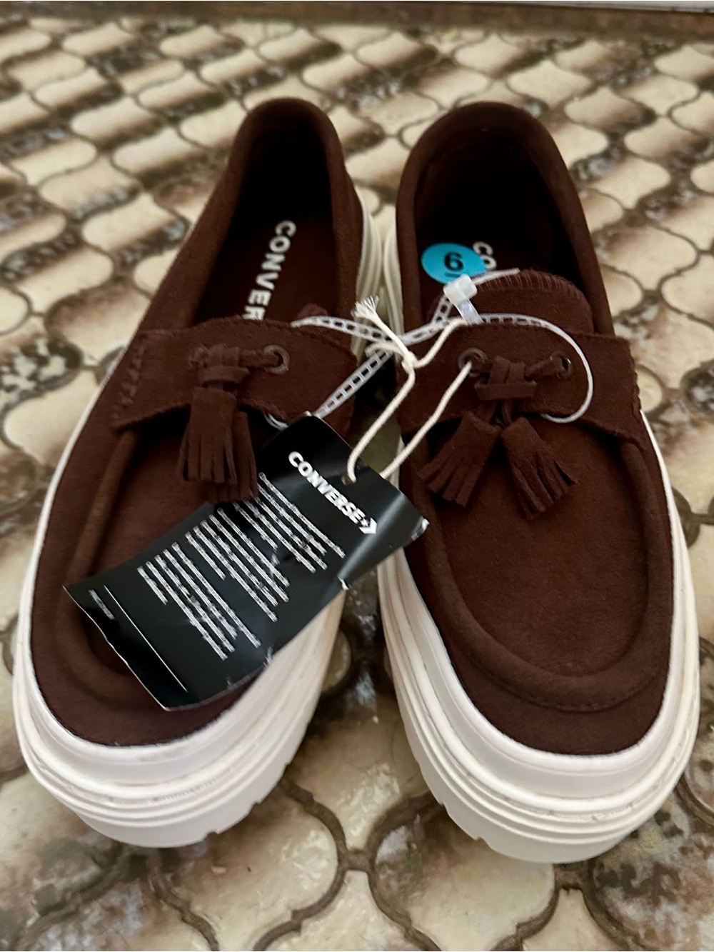 BNWT Converse Brown Suede Tassel Loafer Platform Shoes sz 6 - Picture 2 of 4